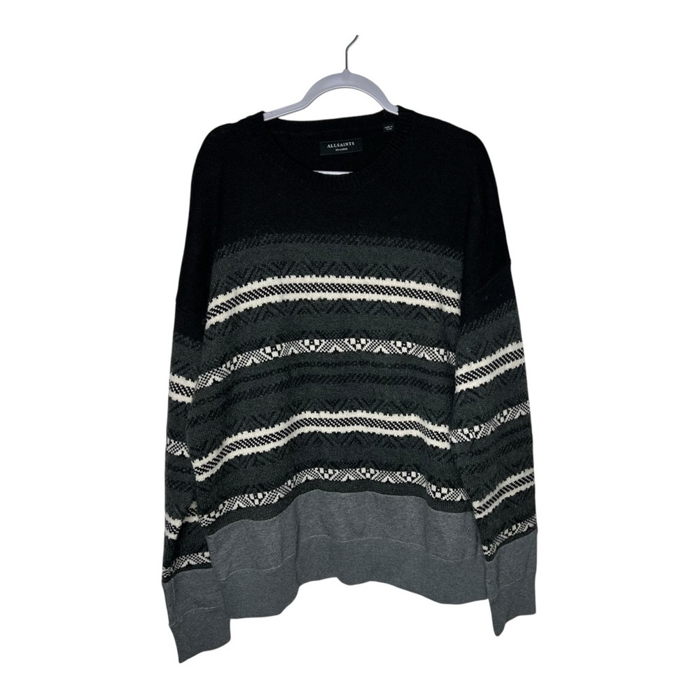 Allsaints Sweater Mens XXL Wool Blend Striped Casual